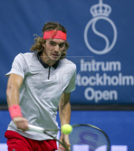 Greece's Stefanos Tsitsipas during the ATP Stockholm Open tennis tournament men's single final against Latvia's Ernests Gulbis at the Royal Tennis Hall on October 21 2018, in Stockholm, Sweden.  EPA-EFE/Soren Andersson/TT  SWEDEN OUT