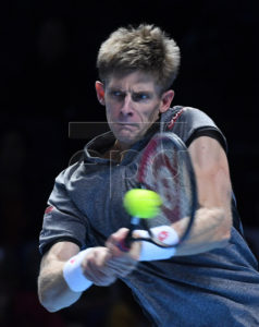 Kevin Anderson of South Africa in action during his round robin match against Japan's Kei Nishikori at the ATP Finals tennis tournment in London, Britain, 13 November 2018.  EPA-EFE/ANDY RAIN