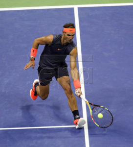 Rafael Nadal of Spain hits a return to Dominic Thiem of Austria during the ninth day of the US Open Tennis Championships the USTA National Tennis Center in Flushing Meadows, New York, USA, 04 September 2018. The US Open runs from 27 August through 09 September.  EPA-EFE/BRIAN HIRSCHFELD