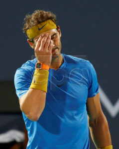 Rafael Nadal of Spain reacts during his semi final match against Kevin Anderson of South Africa at the Mubadala World Tennis Championship 2018 in Abu Dhabi, United Arab Emirates, 28 December 2018. EPA-EFE/ALI HAIDER