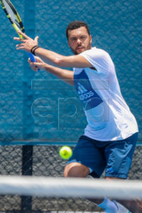 Jo-Wilfried Tsonga of France in action during a training session at the Pat Rafter Arena ahead of the Brisbane International in Brisbane, Australia, 30 December 2018. The Brisbane International will run from 30 December 2018 to 06 January 2019.  EPA-EFE/GLENN HUNT