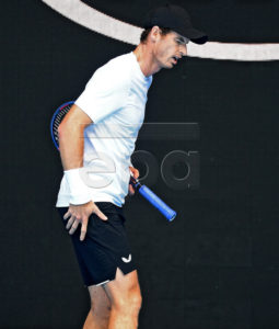 Andy Murray hold his hip while in action during a practice session for the Australian Open at the Rod Laver Arena in Melbourne, Australia, 12 January 2019. EPA-EFE/JULIAN SMITH AUSTRALIA AND NEW ZEALAND OUT