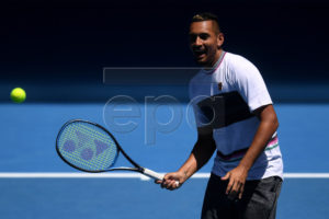 Nick Kyrgios of Australia in action during a training session prior to the 2019 Australian Open tennis tournament in Melbourne, Australia, 13 January 2019.  EPA-EFE/LUKAS COCH EDITORIAL USE ONLY AUSTRALIA AND NEW ZEALAND OUT