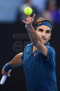 Roger Federer of Switzerland in action during his men's singles fourth round match against Stefanos Tsitsipas of Greece at the Australian Open Grand Slam tennis tournament in Melbourne, Australia, 20 January 2019. EPA-EFE/LUKAS COCH AUSTRALIA AND NEW ZEALAND OUT