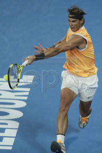 Rafael Nadal of Spain in action during his men's singles final match against Novak Djokovic of Serbia at the Australian Open Grand Slam tennis tournament in Melbourne, Australia, 27 January 2019.  EPA-EFE/LYNN BO BO