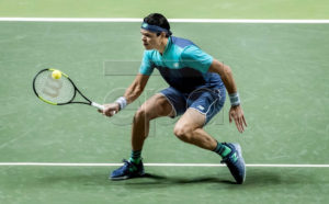 Canadian Milos Raonic in action during his match against Swiss Stan Wawrinka at the ABN AMRO Tennis tournament in Rotterdam, Wednesday 13 February 2019. EPA-EFE/KOEN VAN WEEL