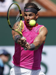 Rafael Nadal of Spain in action against Diego Schwartzman of Argentina during the BNP Paribas Open tennis tournament at the Indian Wells Tennis Garden in Indian Wells, California, USA, 12 March 2019. The men's and women's final will be played, 17 March 2019. EPA-EFE/JOHN G. MABANGLO