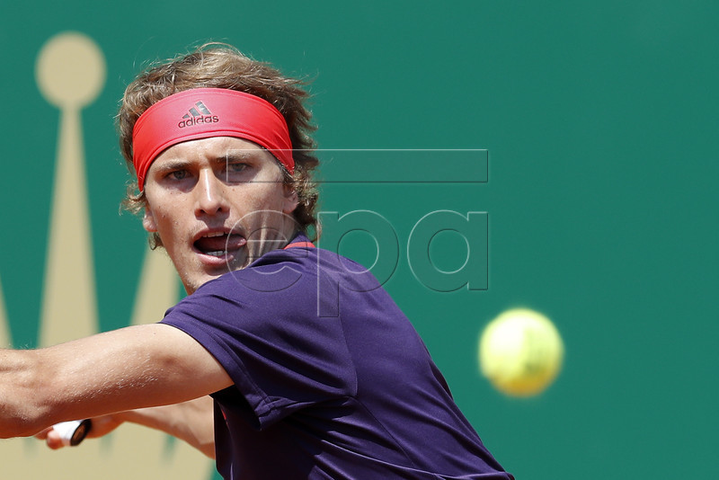 Alexander Zverev of Germany in action during his second round match against Felix Auger-Aliassime of Canada at the Monte-Carlo Rolex Masters tournament in Roquebrune Cap Martin, France, 17 April 2019. EPA-EFE/SEBASTIEN NOGIER