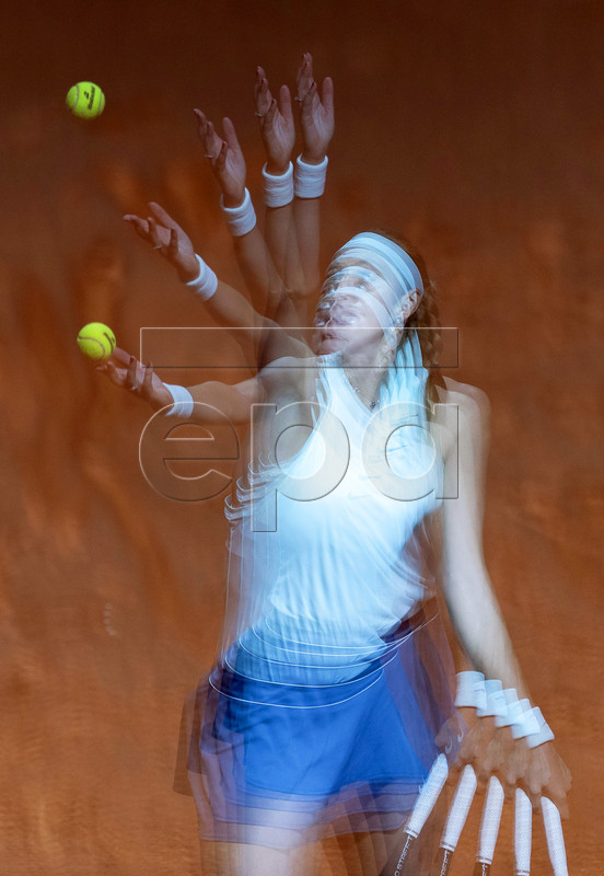 A multiple exposure picture of Petra Kvitova of the Czech Republic in action during her final match against Anett Kontaveit of Estonia at the Porsche Tennis Grand Prix tournament in Stuttgart, Germany, 28 April 2019.  EPA-EFE/RONALD WITTEK
