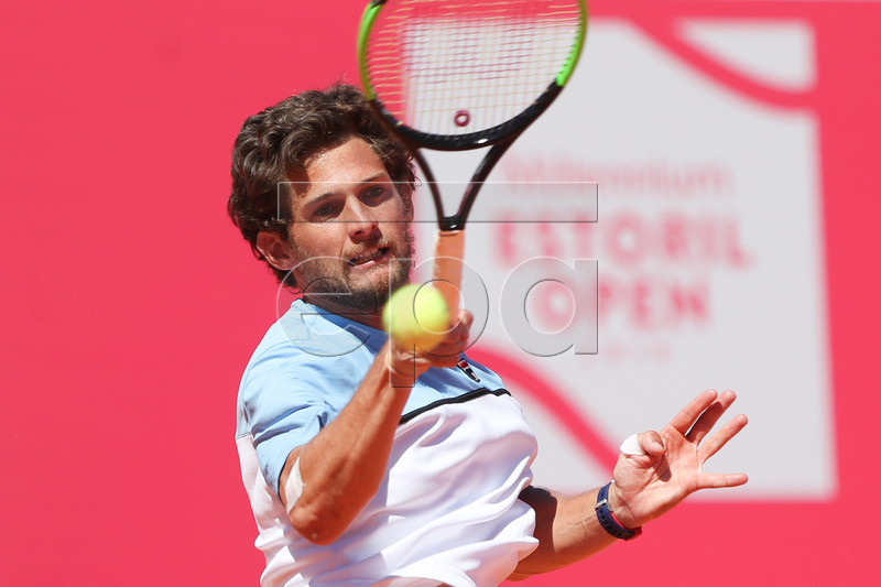 Pedro Sousa from Portugal in action during his first round match against Rilley Opelka of the USA at the Estoril Open Tennis tournament in Cascais, on the outskirts of Lisbon, Portugal, 29 April 2019.  EPA-EFE/JOSE SENA GOULAO