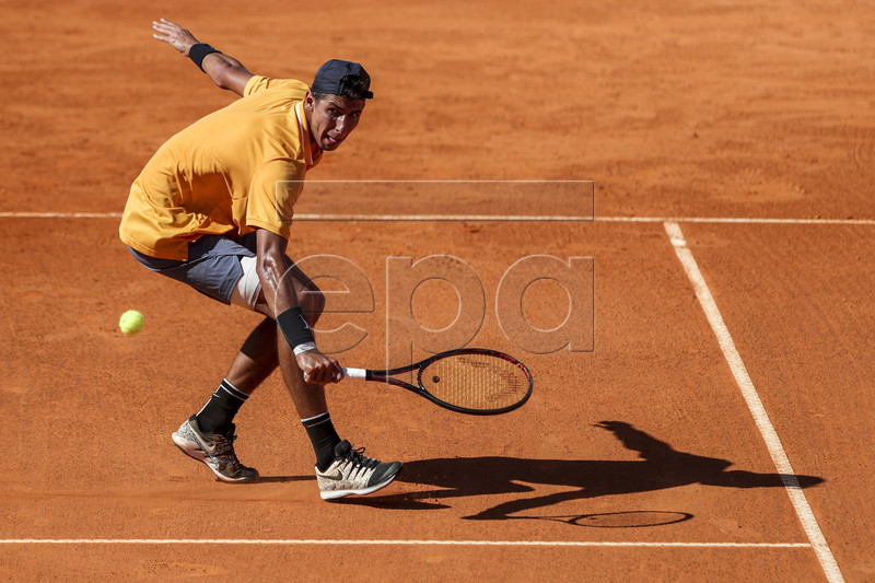 Alexei Popyrin from Australia in action during his first round match against  Joao Sousa from Portugal at the Estoril Open Tennis tournament in Cascais, near Lisbon, Portugal, 30 April 2019.  EPA-EFE/JOSE SENA GOULAO