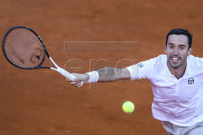 Mikhail Kukushkin from Kazakhstan in action during his first round martch against  Frances Tiafoe from the USA at the Estoril Open Tennis tournament in Cascais, near Lisbon, Portugal, 30 April 2019.  EPA-EFE/JOSE SENA GOULAO
