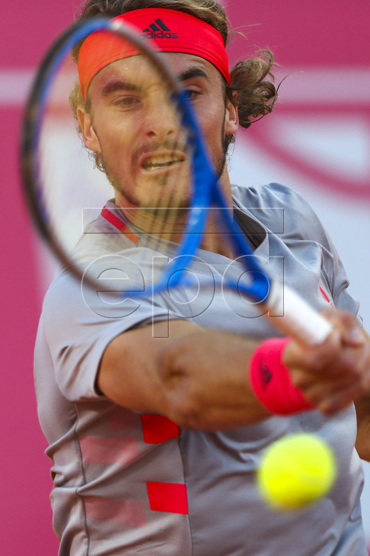 Stefanos Tsitsipas of Greece reacts during his second round match of the Estoril Open Tennis tournament against Guido Andreozzi of Argentina, in Cascais, near Lisbon, Portugal, 01 May 2019.  EPA-EFE/JOSE SENA GOULAO
