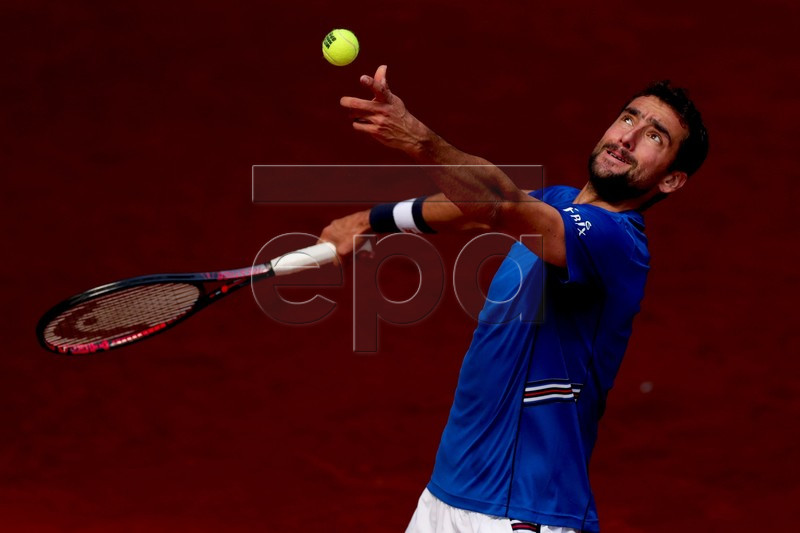 Croatia's Marin Cilic in action during his second round match against the German Jan-Lennard Struff at the Mutua Madrid Open tennis tournament in Madrid, Spain, 07 May 2019.  EPA-EFE/JUANJO MARTIN