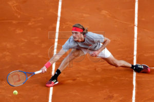 Stefanos Tsitsipas of Greece in action during final match against Novak Djokovic of Serbia at the Mutua Madrid Open tennis tournament, in Madrid, Spain, 12 May 2019. EPA-EFE/JAVIER LIZON