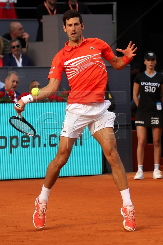 Novak Djokovic of Serbia in action during the final match against Stefanos Tsitsipas of Greece at the Mutua Madrid Open tennis tournament, in Madrid, Spain, 12 May 2019.  EPA-EFE/KIKO HUESCA