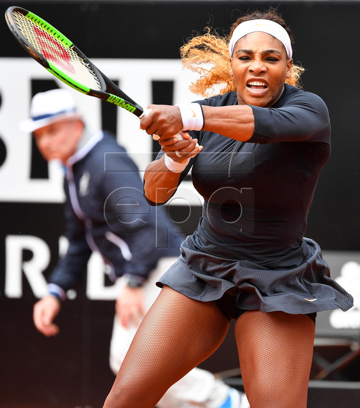 Serena Williams of the USA in action against Rebecca Peterson of Sweden during their women's singles first round match at the Italian Open tennis tournament in Rome, Italy, 13 May 2019.  EPA-EFE/ETTORE FERRARI
