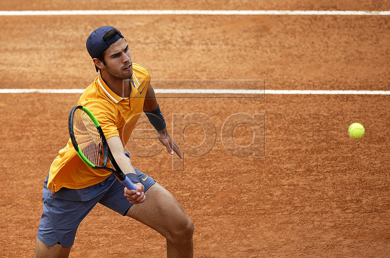 Karen Khachanov of Russia in action against Lorenzo Sonego of Italy during their men's singles first round match at the Italian Open tennis tournament in Rome, Italy, 13 May 2019.  EPA-EFE/RICCARDO ANTIMIANI