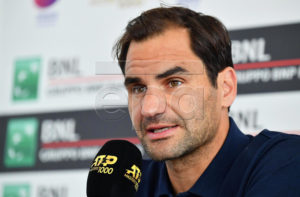 Switzerland's Roger Federer speaks during a press conference at the Italian Open tennis tournament in Rome, Italy, 14 May 2019.  EPA-EFE/ETTORE FERRARI