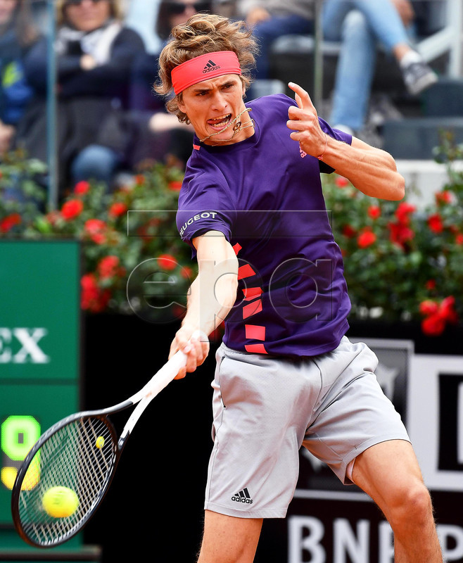 Alexander Zverev of Germany in action against Matteo Berrettini of Italy during their men's singles second round match at the Italian Open tennis tournament in Rome, Italy, 14 May 2019.  EPA-EFE/ETTORE FERRARI