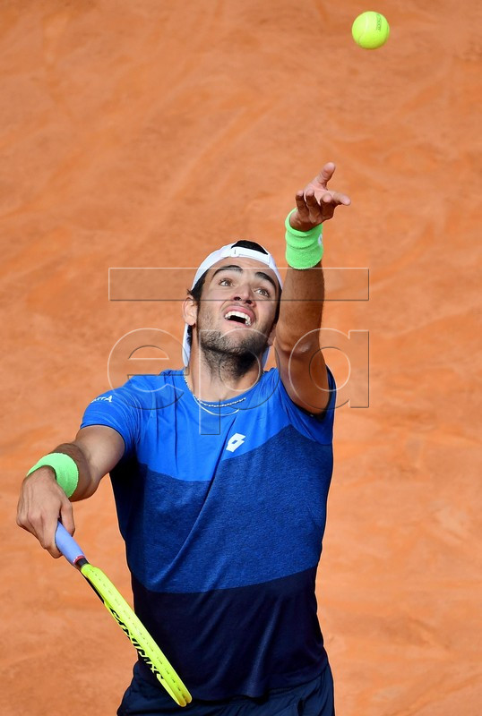 Matteo Berrettini of Italy in action during his men's singles second round match against Alexander Zverev of Germany at the Italian Open tennis tournament in Rome, Italy, 14 May 2019.  EPA-EFE/ETTORE FERRARI