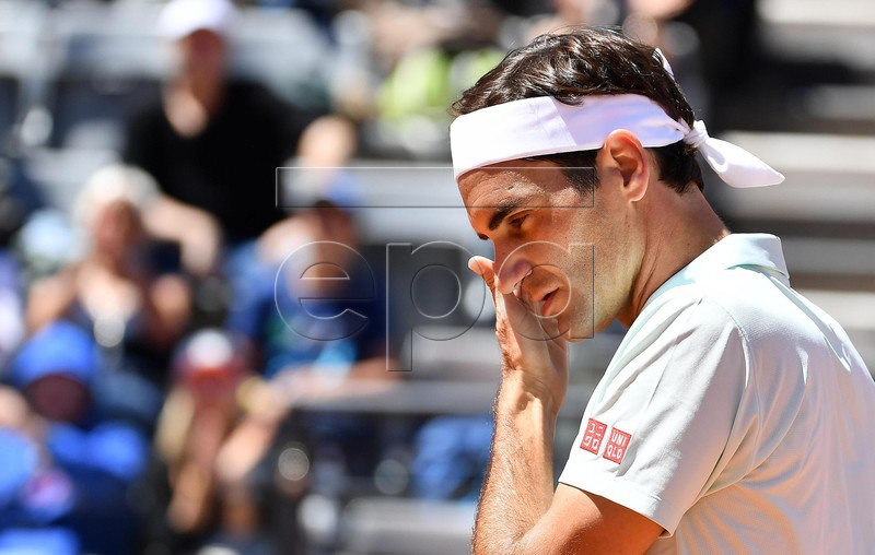 Roger Federer of Switzerland reacts during his men's singles match against Joao Sousa of Portugal at the Italian Open tennis tournament in Rome, Italy, 16 May 2019. EPA-EFE/ETTORE FERRARI