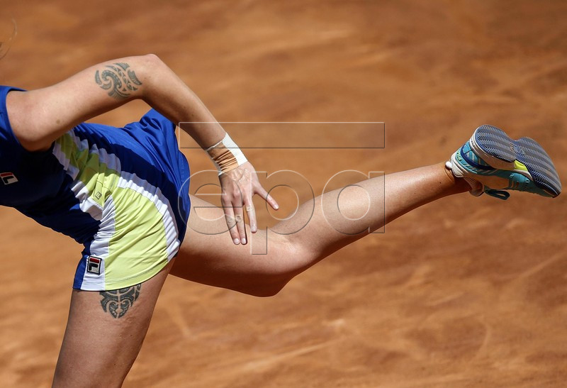 Karolina Pliskova of Czech Republic in action during her women's quarterfinal match against Victoria Azarenka of Belarus at the Italian Open tennis tournament in Rome, Italy, 17 May 2019.  EPA-EFE/RICCARDO ANTIMIANI