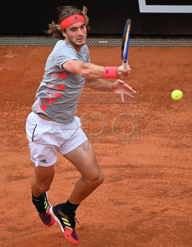 Stefanos Tsitsipas of Greece in action against Rafael Nadal of Spain during their men's singles semi final match at the Italian Open tennis tournament in Rome, Italy, 18 May 2019. EPA-EFE/ETTORE FERRARI