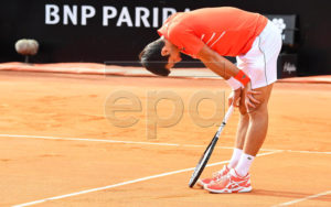 Novak Djokovic of Serbia reacts during his men's singles final match against Rafael Nadal of Spain at the Italian Open tennis tournament in Rome, Italy, 19 May 2019.  EPA-EFE/ETTORE FERRARI