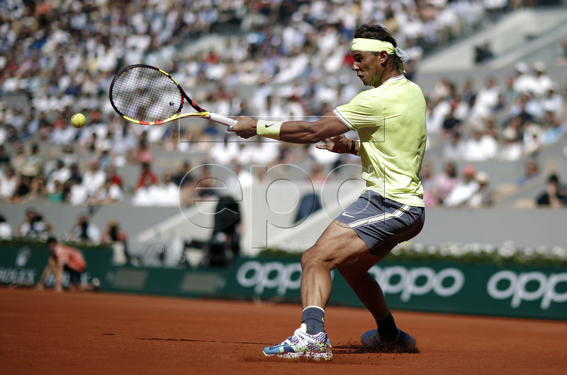 Rafael Nadal of Spain plays David Goffin of Belgium during their men?s third round match during the French Open tennis tournament at Roland Garros in Paris, France, 31 May 2019. EPA-EFE/YOAN VALAT