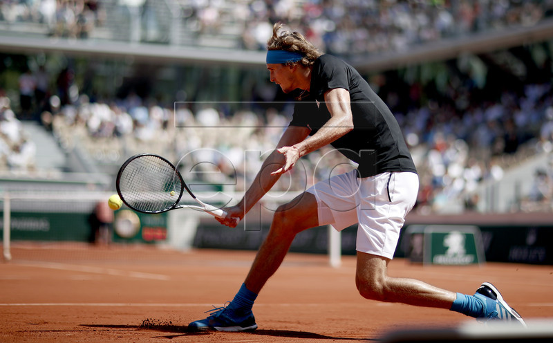 Alexander Zverev of Germany plays Dusan Lajovic of Serbia during their men?s third round match during the French Open tennis tournament at Roland Garros in Paris, France, 01 June 2019. EPA-EFE/YOAN VALAT