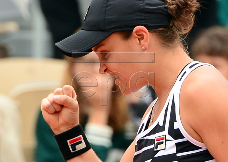 Ashleigh Barty of Australia reacts after winning against Sofia Kenin of the USA their women?s round of 16 match during the French Open tennis tournament at Roland Garros in Paris, France, 03 June 2019. EPA-EFE/CAROLINE BLUMBERG