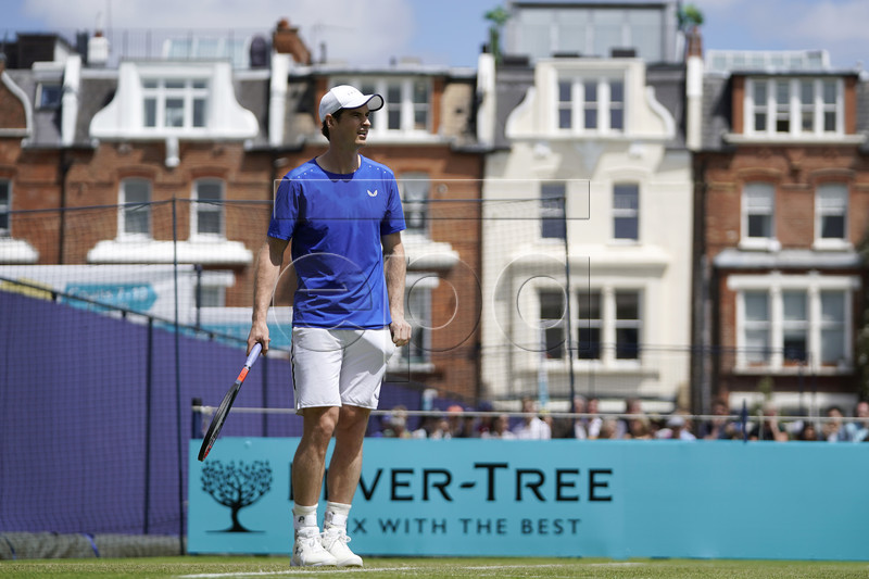 Britain's Andy Murray in action during a training session on the first day of the Fever Tree Championship at Queen's Club in London, Britain, 17 June 2019. The tournament runs from 17 till 23 June 2019. EPA-EFE/WILL OLIVER