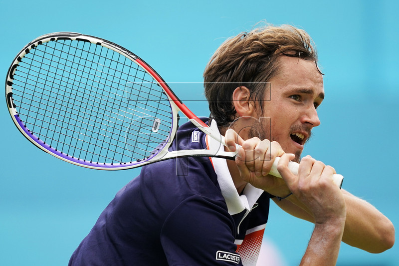 Russia's Daniil Medvedev returns to Fernando Verdasco of Spain during their round 32 match at the Fever Tree Championship at Queen's Club in London, Britain, 17 June 2019. The tournament runs from 17 till 23 June 2019. EPA-EFE/WILL OLIVER