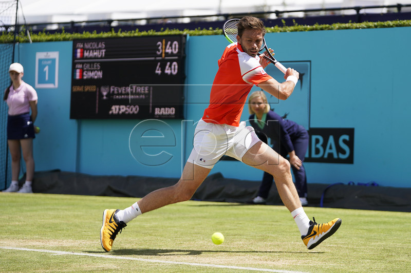 Nicolas Mahut of France in action against his compatriot Gilles Simon during their quarter final match at the Fever Tree Championship at Queen's Club in London, Britain, 21 June 2019. EPA-EFE/WILL OLIVER