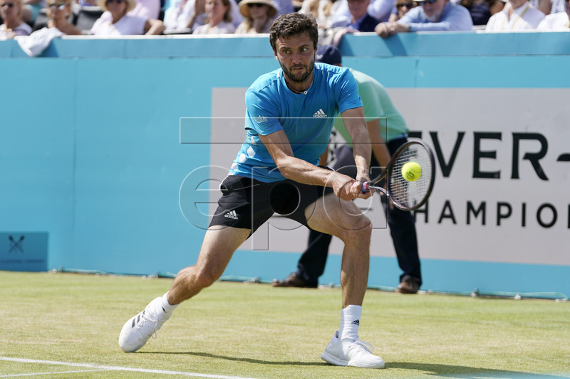 France's Gilles Simon returns to Daniil Medvedev of Russia during their semi final at the Fever Tree Championship at Queen's Club in London, Britain, 22 June 2019. EPA-EFE/WILL OLIVER