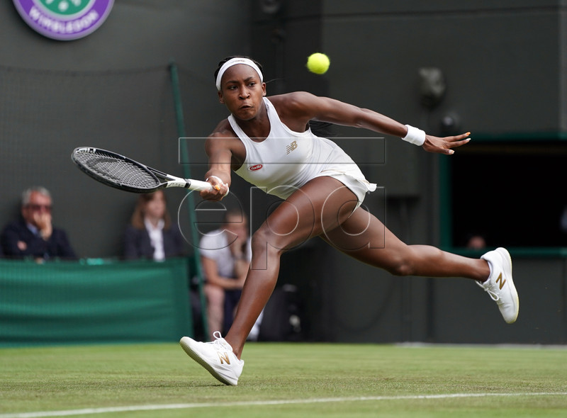 Cori Gauff of the US returns to compatriot Venus Williams in their first round match during the Wimbledon Championships at the All England Lawn Tennis Club, in London, Britain, 01 July 2019. EPA-EFE/NIC BOTHMA EDITORIAL USE ONLY/NO COMMERCIAL SALES