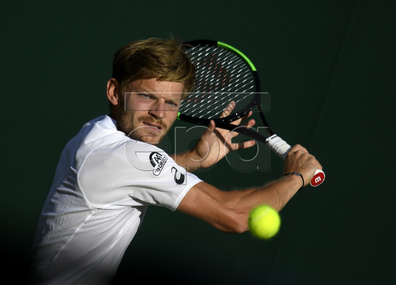 David Goffin of Belgium in action against Bradley Klahn of the USA during their first round match at the Wimbledon Championships at the All England Lawn Tennis Club, in London, Britain, 01 July 2019. EPA-EFE/WILL OLIVER EDITORIAL USE ONLY/NO COMMERCIAL SALES