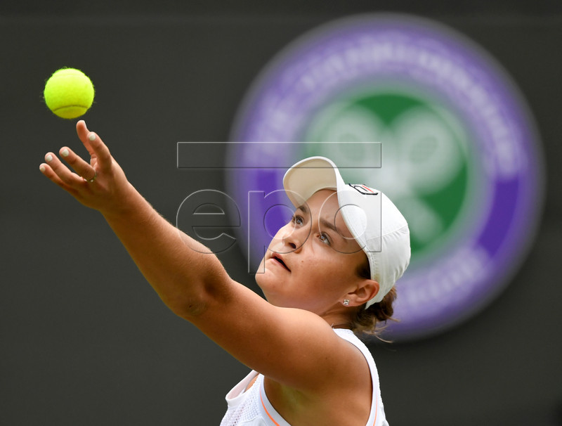 Ashleigh Barty of Australia in action against Saisai Zheng of China during their first round match at the Wimbledon Championships at the All England Lawn Tennis Club, in London, Britain, 02 July 2019 EPA-EFE/FACUNDO ARRIZABALAGA EDITORIAL USE ONLY/NO COMMERCIAL SALES