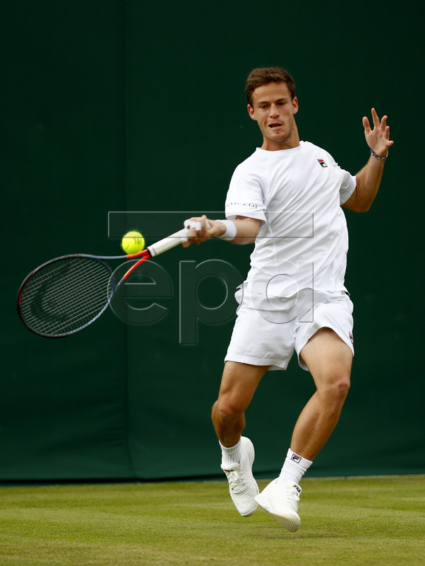 Diego Schwartzman of Argentina in action against Matthew Ebden of Australia during their first round match at the Wimbledon Championships at the All England Lawn Tennis Club, in London, Britain, 02 July 2019. EPA-EFE/NIC BOTHMA EDITORIAL USE ONLY/NO COMMERCIAL SALES