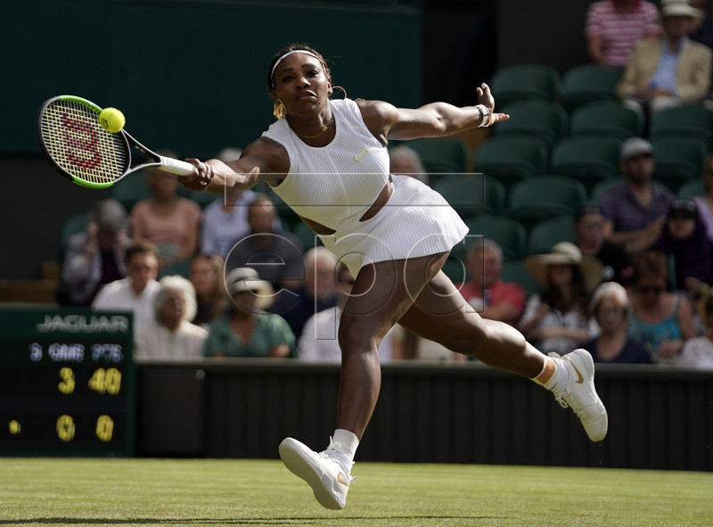Serena Williams of the US returns to Giulia Gatto-Monticone of Italy in their first round match during the Wimbledon Championships at the All England Lawn Tennis Club, in London, Britain, 02 July 2019. EPA-EFE/WILL OLIVER EDITORIAL USE ONLY/NO COMMERCIAL SALES