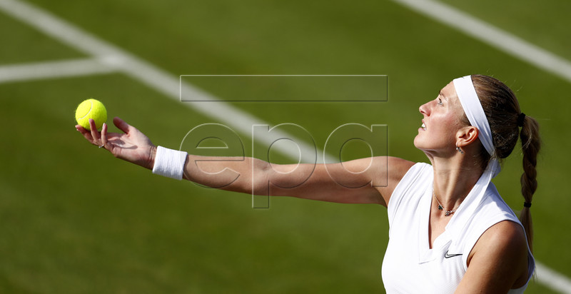 Petra Kvitova of Czech Republic in action against Ons Jabeur of Tunisia during their first round match at the Wimbledon Championships at the All England Lawn Tennis Club, in London, Britain, 02 July 2019. EPA-EFE/NIC BOTHMA EDITORIAL USE ONLY/NO COMMERCIAL SALES