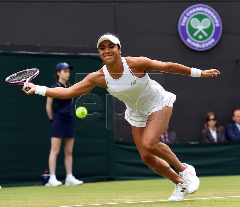 Heather Watson of Britain returns to Anett Kontaveit of Estonia in their second round match during the Wimbledon Championships at the All England Lawn Tennis Club, in London, Britain, 03 July 2019. EPA-EFE/ANDY RAIN EDITORIAL USE ONLY/NO COMMERCIAL SALES