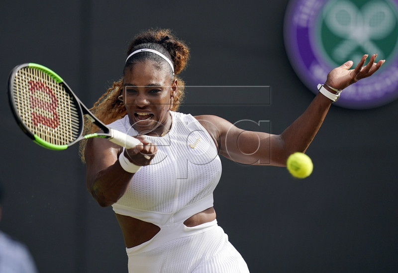 Serena Williams of the US returns to Kaja Juvan of Slovenia in their second round match during the Wimbledon Championships at the All England Lawn Tennis Club, in London, Britain, 04 July 2019. EPA-EFE/WILL OLIVER EDITORIAL USE ONLY/NO COMMERCIAL SALES