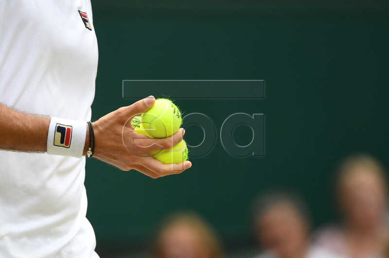 Guido Pella of Argentina plays Kevin Anderson of South Africa in their third round match during the Wimbledon Championships at the All England Lawn Tennis Club, in London, Britain, 05 July 2019. EPA-EFE/ANDY RAIN EDITORIAL USE ONLY/NO COMMERCIAL SALES
