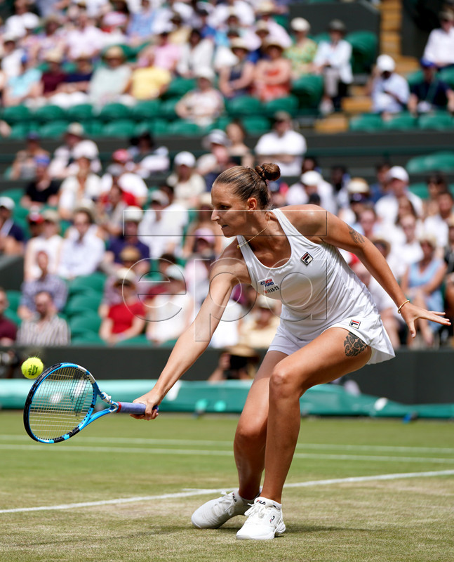 Karolina Pliskova of the Czech Republic in action against Su-Wei Hsieh of Taiwan during their third round match at the Wimbledon Championships at the All England Lawn Tennis Club, in London, Britain, 05 July 2019. EPA-EFE/NIC BOTHMA EDITORIAL USE ONLY/NO COMMERCIAL SALES