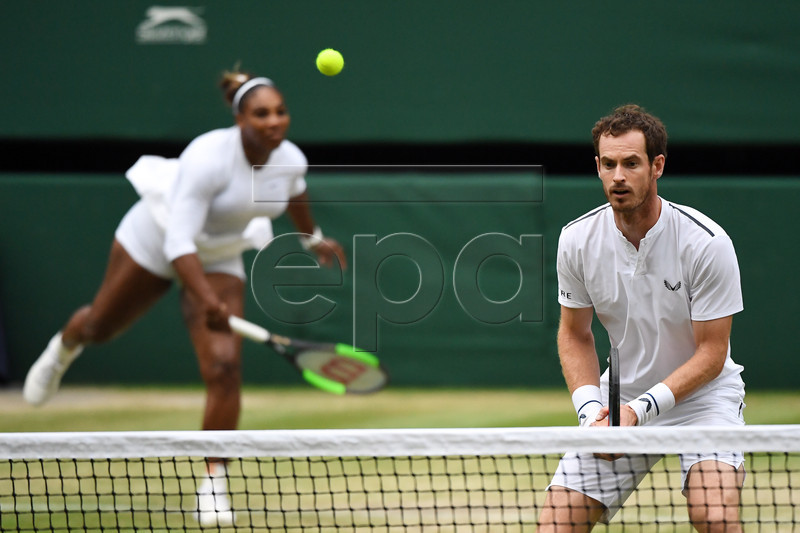 Andy Murray of Britain and Serena Williams of the US during their second round mixed doubles match against Fabrice Martin of France and Raquel Atawo of USA at the Wimbledon Championships at the All England Lawn Tennis Club, in London, Britain, 09 July 2019. EPA-EFE/ANDY RAIN EDITORIAL USE ONLY/NO COMMERCIAL SALES