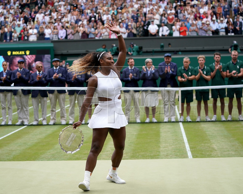 Serena Williams of the USA reacts after losing against Simona Halep of Romania during their final match for the Wimbledon Championships at the All England Lawn Tennis Club, in London, Britain, 13 July 2019. EPA-EFE/NIC BOTHMA EDITORIAL USE ONLY/NO COMMERCIAL SALES